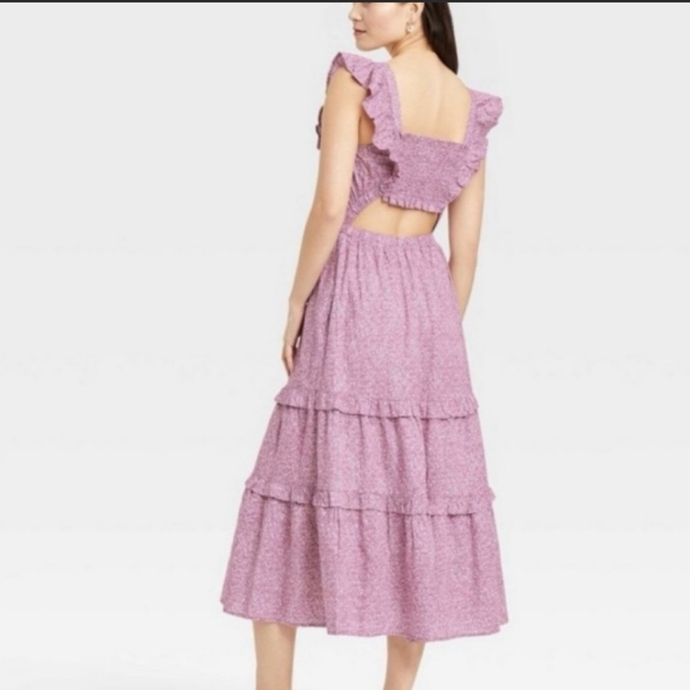 Pink print ruffle sleeve dress